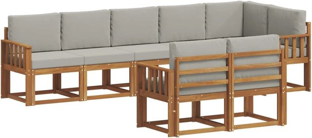 vidaXL Outdoor-Sofagarnitur in L-Form aus Akazienholz mit Kissen, Hellgrau und Natur - Bild 1