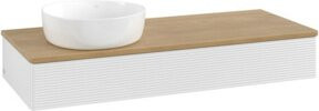 V&B Antao Waschtischunterschrank mit Frontstruktur und integrierter Beleuchtung, Wandmontage, Farbe: Weiß und Eiche Honig, B/T/H: 120 x 50 x 19 cm - Bild 1