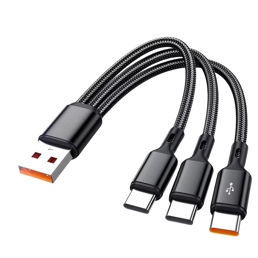 Maerknon 3 in 1 USB-A auf 3x Typ-C Schnellladekabel mit 100 W und 6 A in Schwarz - Bild 5