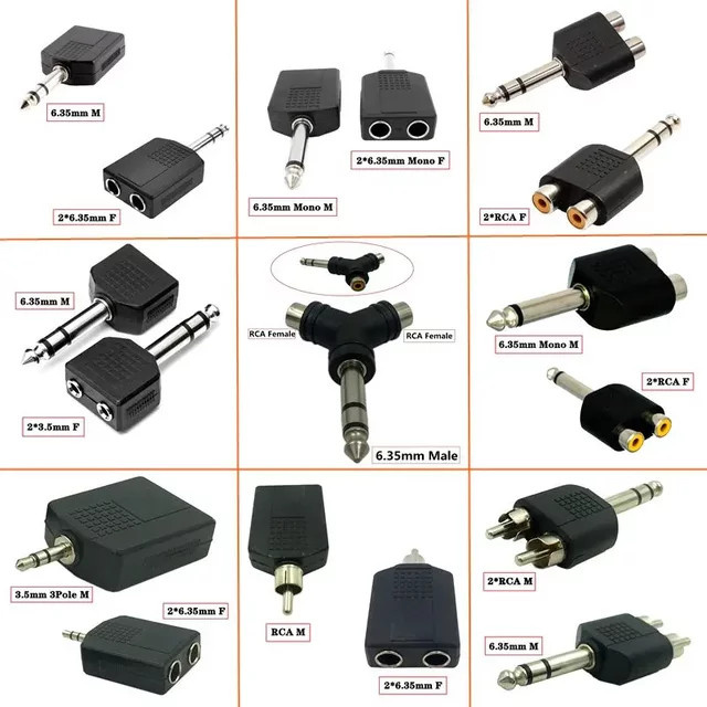 BSN Audio-Adapter Schwarz: 3,5 mm Klinke auf Dual RCA und 2 x 6,35 mm Klinke für Verstärker, Lautsprecher und Mikrofone - Bild 1