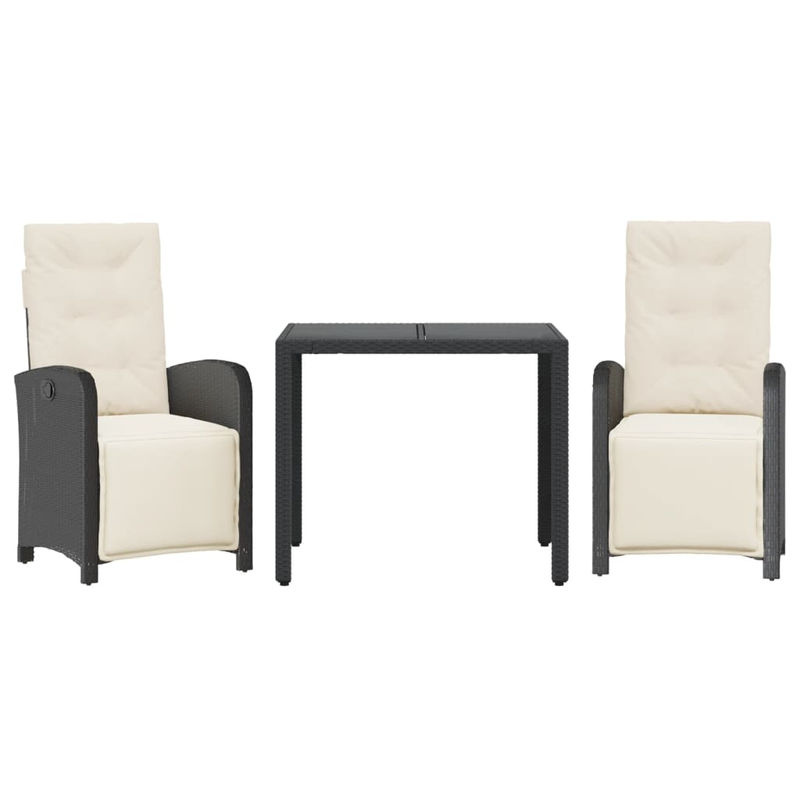 Vidaxl 3-teiliges Bistro-Möbelset aus Polyrattan mit Kissen und Glas, Schwarz - Bild 2