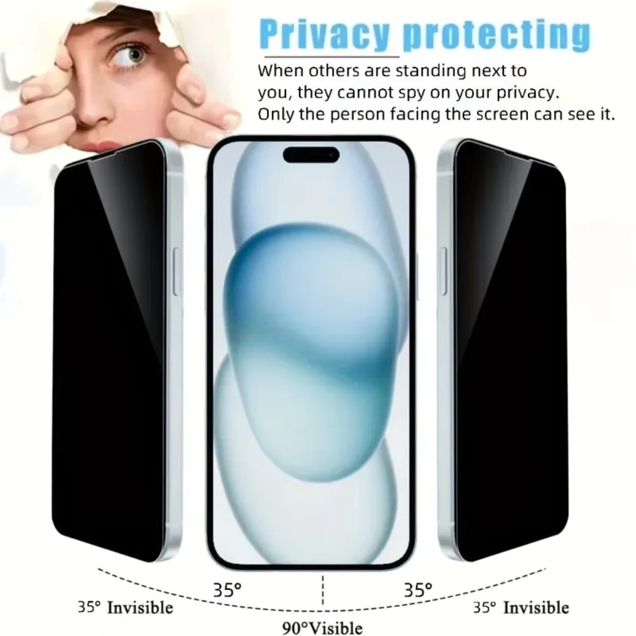 3er-Pack Sichtschutzfolie aus Anti-Spionage-Glas für Apple iPhone 16 15 14 13 12 11 Pro Max Plus XR XS 7 8 in Schwarz - Bild 2