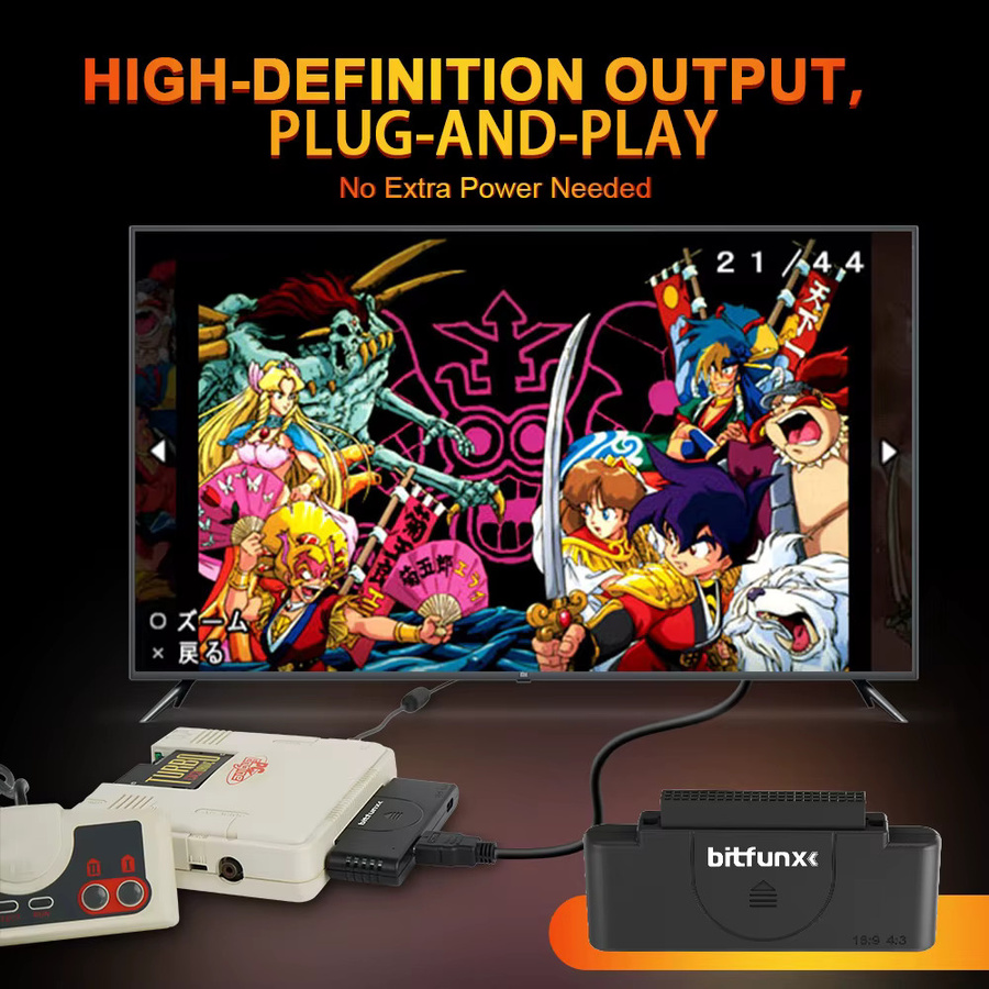 Bitfunx RGB zu 1080P Digitaler HDMI-Konverter Video-Audio-Adapter in Schwarz für PCE, PC Engine und Core Grafx Retro-Spielkonsolen mit 16:9/4:3 Schalter - Bild 2