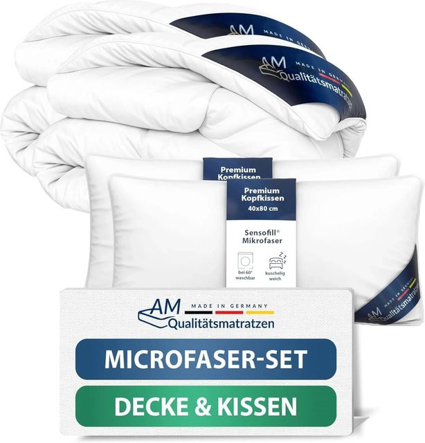 AM Qualitätsmatratzen 2er Set Bettdecken und Kissen aus Mikrofaser in Weiß, B/H: 135 x 200 cm - Bild 1