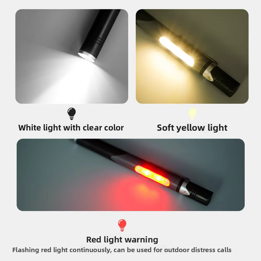Tragbare LED-Mini-Stiftleuchte in Grau und Schwarz, wiederaufladbare USB-Arbeitsleuchte mit 3 Lichtquellen im modernen Zylinder-Design - Bild 4