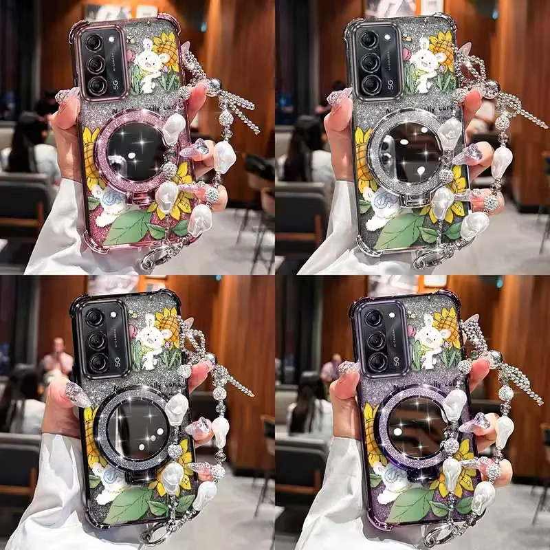 Samsung Handyhülle mit Glückliches Kaninchen Motiv und Lanyard für A55 A25 A24 A22 A15 A13 A12 A71 A53 A51 A35 A26 A04 A03 A02 in Multicolour und Silber - Bild 4