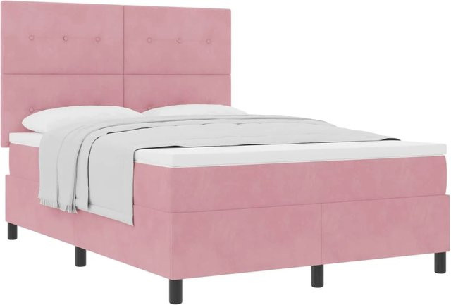 vidaXL Boxspringbett mit Matratze und Kopfteil in Rosa, Samt, B/T/H: 160 x 200 x 280 cm - Bild 1