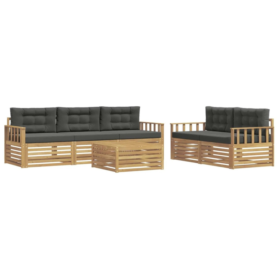 vidaXL Outdoor-Sofagarnitur aus Akazienholz mit Polstern in Weiß und Anthrazit, 6-teiliges Set mit Tisch und Sitzkissen - Bild 2