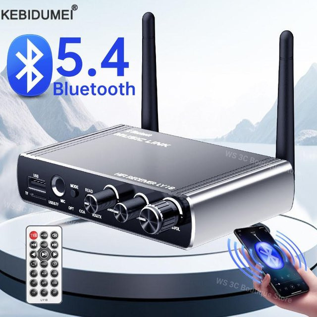 Kebidumei Bluetooth 5,4 Sender und Empfänger Audio Adapter in Silber mit AUX 3,5mm, 6,5mm, Koaxial und Optischer Faser sowie Fernbedienung für TV und PC - Bild 1