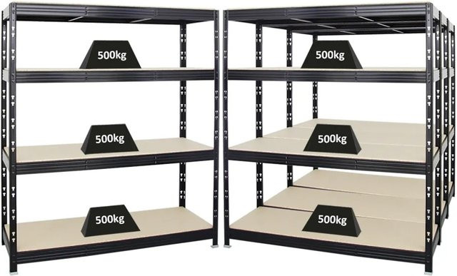 PROREGAL Rhino Schwerlastregal Set 4er Pack Schwarz, 4 Ebenen mit verstellbaren MDF-Holzplatten, H x B x T: 180 x 160 x 60 cm - Bild 1