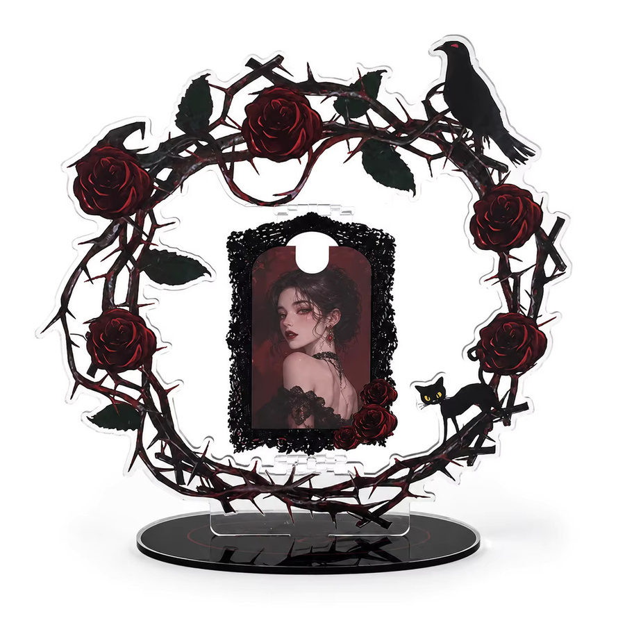 Nachtrose Karten-Einsteckrahmen Stern Design aus Acryl, Schwarz und Transparent, Rotierender Foto-Aufbewahrungsrahmen für den Tisch - Bild 2