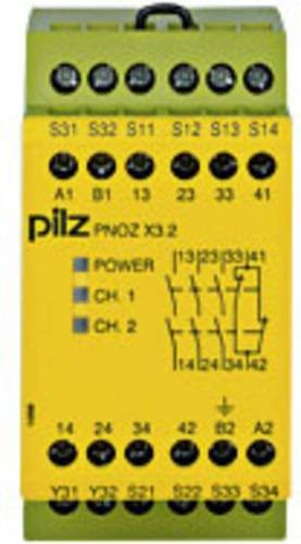 Sicherheitsschaltgerät PILZ PNOZ X3.2 in Gelb, Betriebsspannung 230VAC/24VDC, 3 Schließer/1 Öffner, B/H/T: 45 x 87 x 121 mm - Bild 1