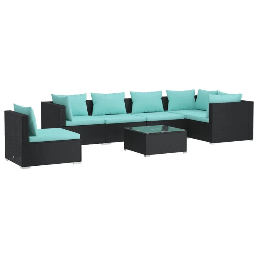 vidaXL 7-tlg. Garten-Lounge-Set in U-Form aus Poly-Rattan mit Kissen und Couchtisch in Schwarz - Bild 2