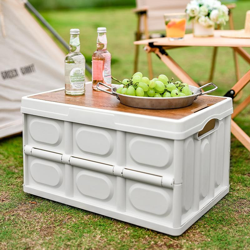 Binchi Outdoor Camping Faltbare Aufbewahrungsbox mit Holzdeckel in Weiß, B/T/H: 42 x 28,5 x 23,5 cm - Bild 3