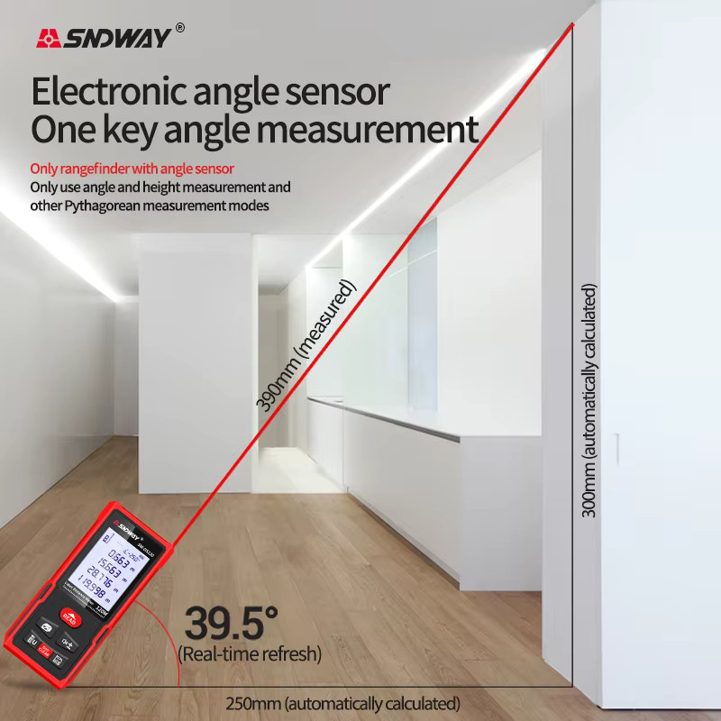 Sndway Digitales Laser-Entfernungsmesser in Rot zur Messung von Entfernung, Fläche und Volumen mit Selbstkalibrierung, Reichweite: 120 m - Bild 5