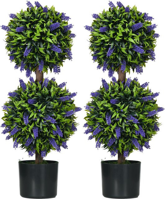 HOMCOM 2er-Set Künstliche Lavendel-Pflanzen in Grün und Lila, UV-beständige Kunstpflanzen mit Blumentopf, Höhe: 70 cm - Bild 1