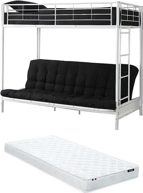 Vente-unique Hochbett Modulo in Weiß aus Metall im Industriestil, Höhe: 170 cm, Breite: 96 cm, Tiefe: 198 cm - Bild 1