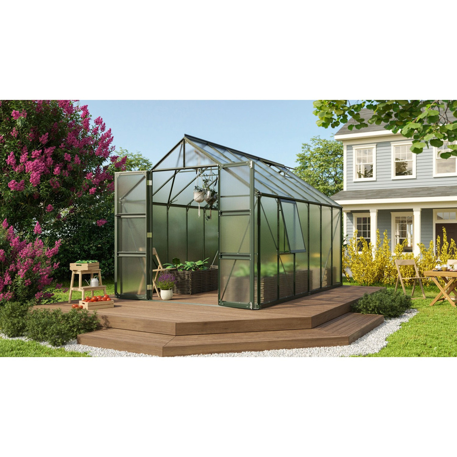 Vitavia Gewächshaus Olymp 9900 in Smaragdgrün mit 9,9 m² Fläche, Polycarbonat-Platten und Doppelschwingtür - Bild 4
