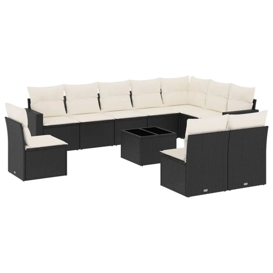 vidaXL 11-tlg Garten-Sofagarnitur in L-Form aus schwarzem Poly-Rattan mit UV-beständigen Kissen und pulverbeschichtetem Stahlgestell - Bild 2