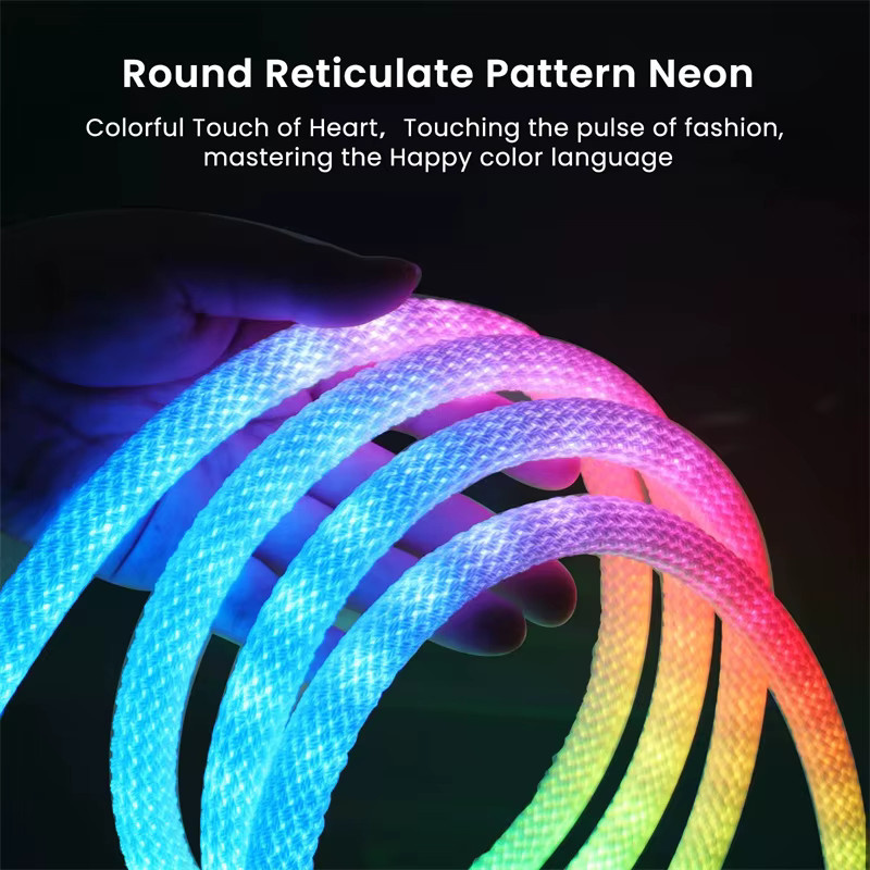 Acosh RGBIC Neon LED-Streifen USB WS2812B Multicolour mit rundem Nylonseil, 60 LEDs/m, 360 Grad omnidirektional, flexibel und schneidbar - Bild 4