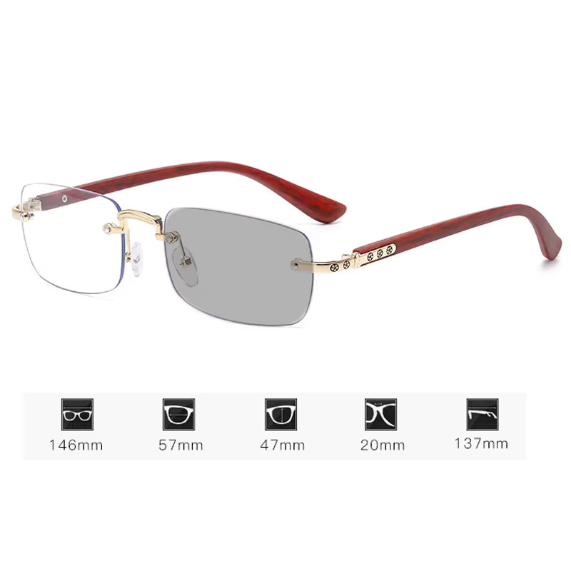 ERIKOLE Lesebrille, randlos, rectangular, Holzmaserung, Unisex - Bild 4