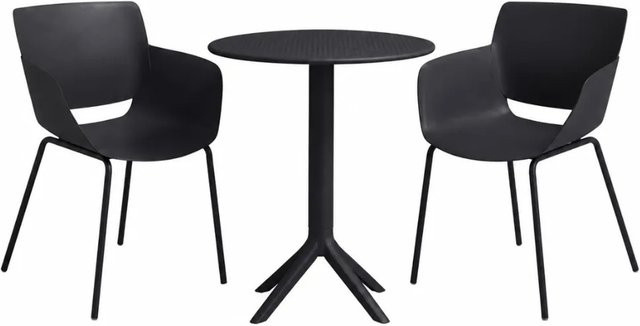 DELUKE Gartenmöbel-Set SARA Bistroset mit Tisch und 2 Stühlen aus Polypropylen in Schwarz Matt, B/T/H: 168 x 60 x 80 cm - Bild 1