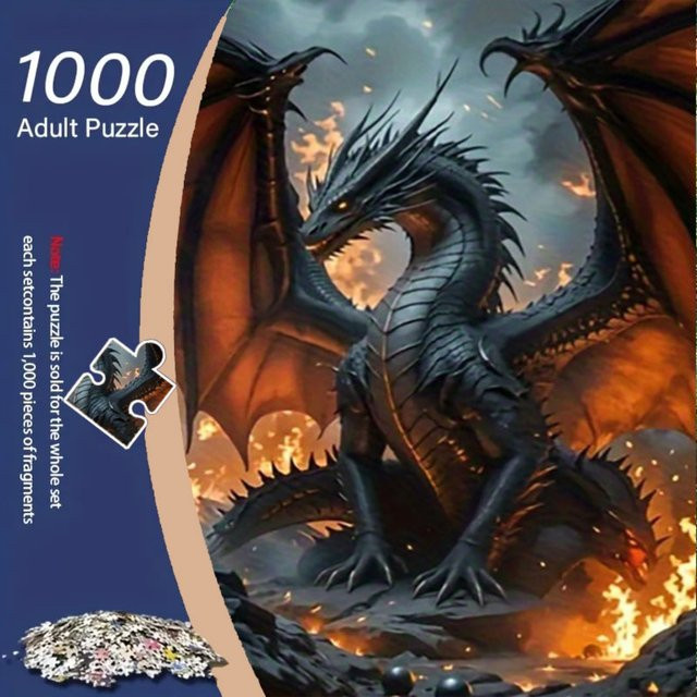 AZNM Black Dragon & Flames Challenge, Drachenpuzzle, 1.000 Teile - Bild 1