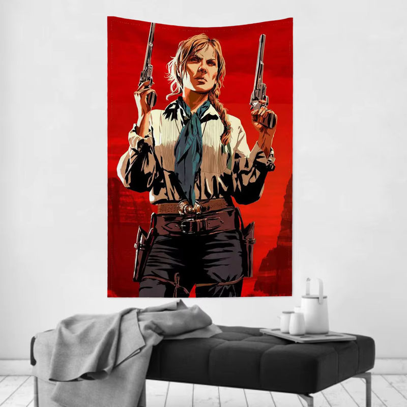 Rdr2 Sadie Adler Wandteppich in Rot im Vintage-Design, rechteckiges Wandtuch zur Raumdekoration, B/H: 70 x 50 cm - Bild 3