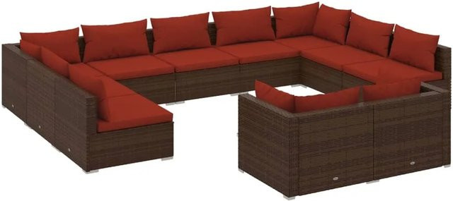 vidaXL 11-tlg Garten-Lounge-Set in U-Form aus braunem Poly-Rattan mit Kissen und pulverbeschichtetem Stahlgestell - Bild 1