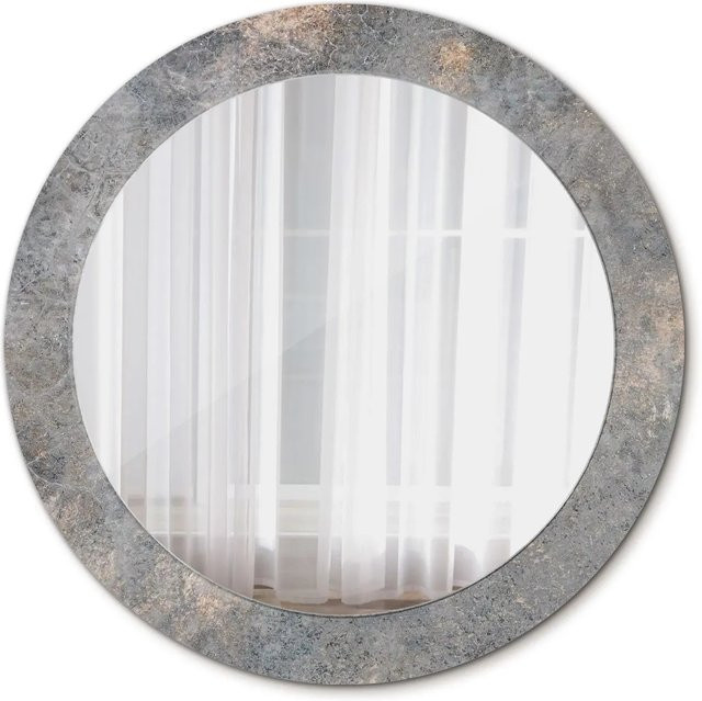 Tulup Rundspiegel im Vintage Beton-Design mit Ornamenten, Grau, Durchmesser: 70 cm - Bild 1