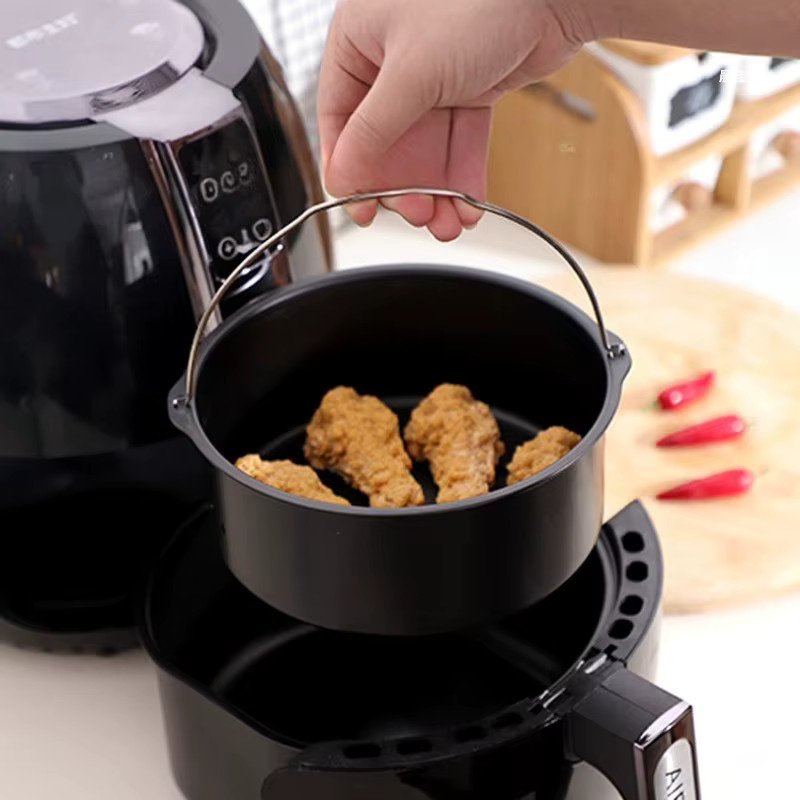 Runde Antihaft Backform für Airfryer und Ofen mit Griffen, Schwarz - Bild 2