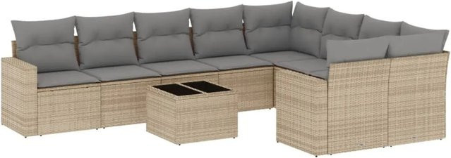 vidaXL 10-tlg. Garten-Sofagarnitur in L-Form aus Poly-Rattan mit Kissen in Beige-Grau - Bild 1