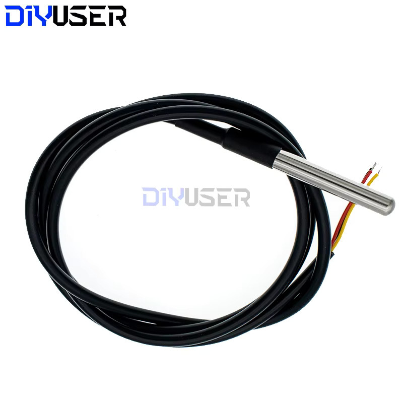 DIYUSER DS18B20 Wasserdichter Temperatursensor aus Edelstahl in Schwarz, Kabellänge: 1 Meter oder 3 Meter - Bild 2