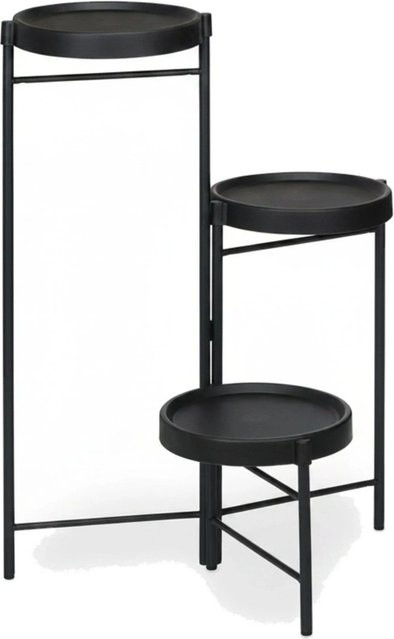 Relaxdays Blumenregal mit 3 Ablagen aus Stahl und Kunststoff, Schwarz, Faltbar, H: 65 cm, B: 44 cm, T: 44 cm - Bild 1