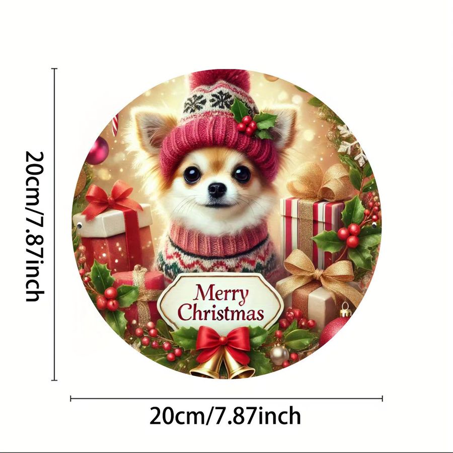Potdemiel Weihnachts-Chihuahua Wanddekoration aus Aluminium, Vintage Rundplatte, Durchmesser: 20,3 cm, Multicolor - Bild 2