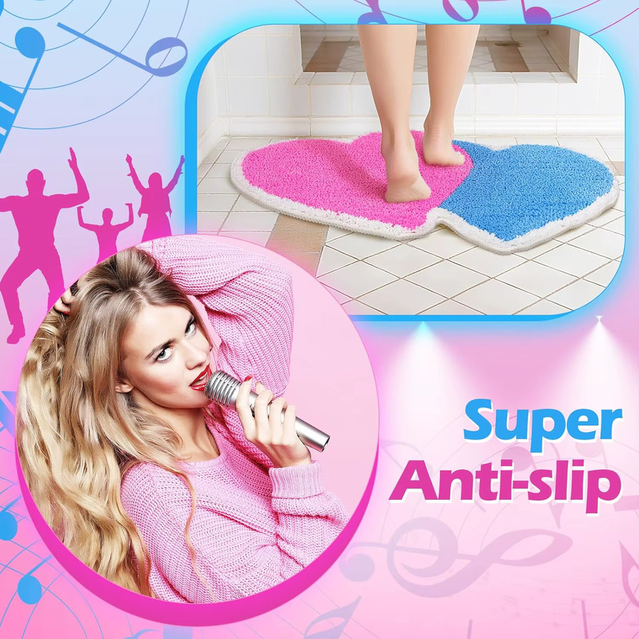 VIKAMA Bodenmatte mit blau-rosa Herzdruck, rutschfest und schmutzabweisend für Badezimmer und Eingangsbereich - Bild 3