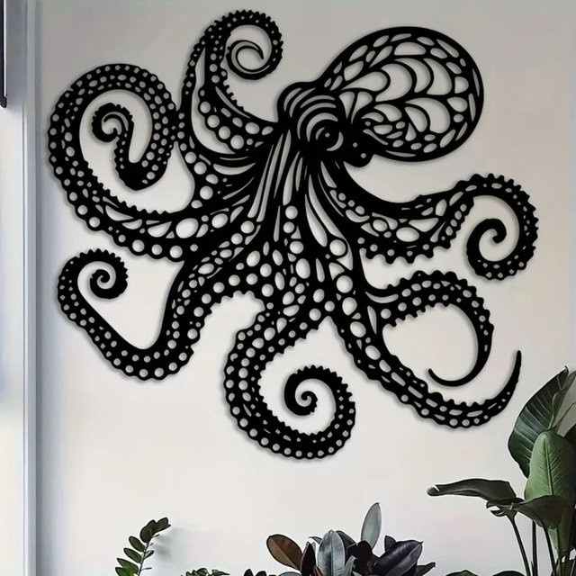CIFBUY Vintage Oktopus Wandkunst aus Metall in Schwarz, Nautische Tentakel-Skulptur im Gotischen Design - Bild 1