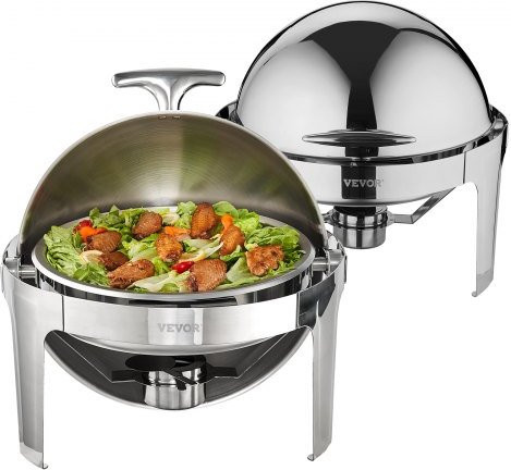 VEVOR Chafing-Dish-Set 2-teilig aus Edelstahl mit Rolldeckel und Kraftstoffhalter, Silber, 2 x 5,5 l - Bild 1