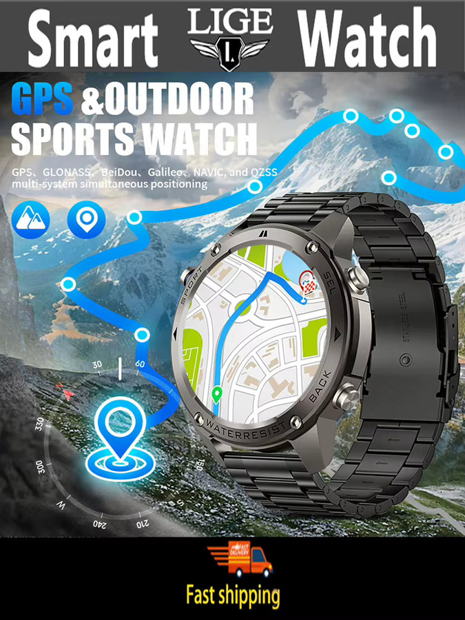 LIGE Smartwatch mit 1,43 Zoll AMOLED Bildschirm, GPS, Bluetooth Sprachanruf und 5ATM Wasserdichtigkeit, Farbe: Schwarz - Bild 6
