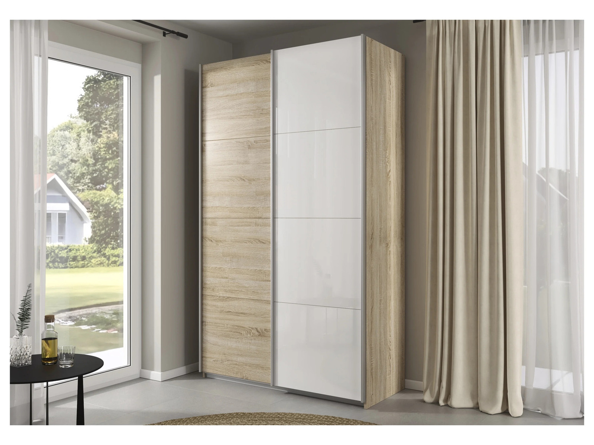 RAUCH Quadra Schwebetürenschrank mit Glaselementen, Korpus Eiche und Glas Weiß, B/H: 136 x 210 cm - Bild 2