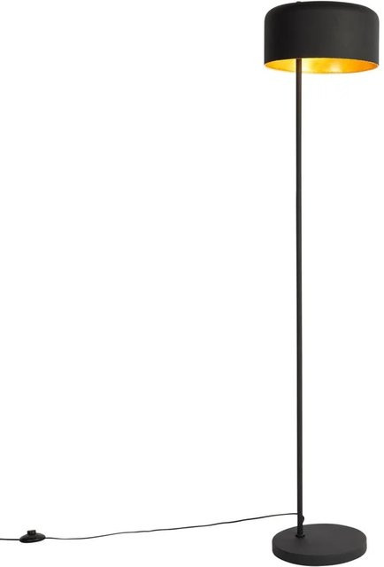 QAZQA Retro Stehlampe aus Stahl in Schwarz mit goldenem Innenleben, dimmbar, E27, Höhe: 145 cm, Durchmesser: 30 cm - Bild 1
