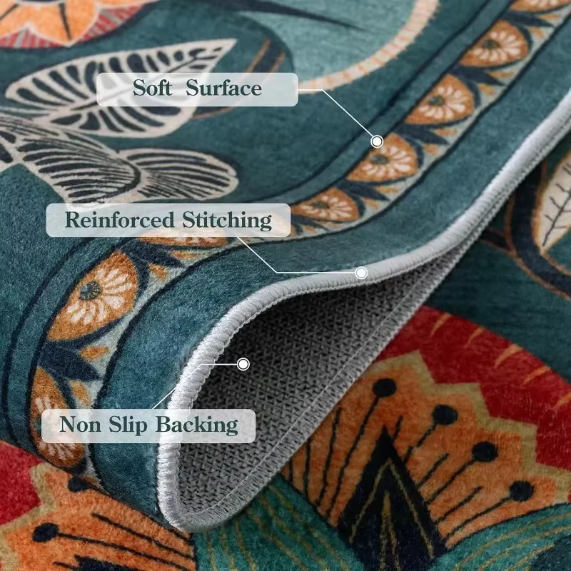 VIKAMA Wohnzimmerteppich mit Retro-Blumenmuster in Schlaufenflor-Ausführung - Bild 3