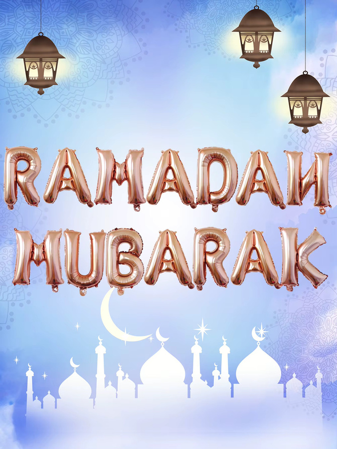 Ramadan Mubarak Luftballon Banner Set in Gold, 15-teiliges Dekoration-Set für Eid al-Fitr mit 16 Zoll Buchstaben - Bild 2