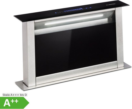 Klarstein Royal Flush Eco Downdraft Dunstabzugshaube in Schwarz und Edelstahl mit 604 m³/h Luftleistung, Breite: 60 cm, Energieeffizienzklasse A++