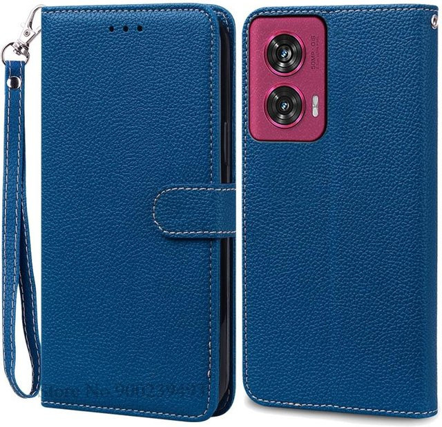Leder-Brieftaschenhülle für Motorola Edge 50 Fusion in Blau mit Ständer- und Buchhüllenfunktion - Bild 1