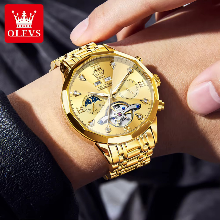 OLEVS Armbanduhr, Automatik, Edelstahl, Gold, Herren - Bild 3