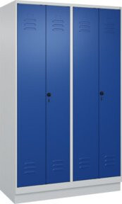 C+P Spind Classic PLUS mit 4 Abteilen und Sockel, Farbe Enzianblau und Grau, H: 195 cm, B: 120 cm, T: 50 cm, mit Sicherheits-Drehriegel und Soft-Anschlag - Bild 1