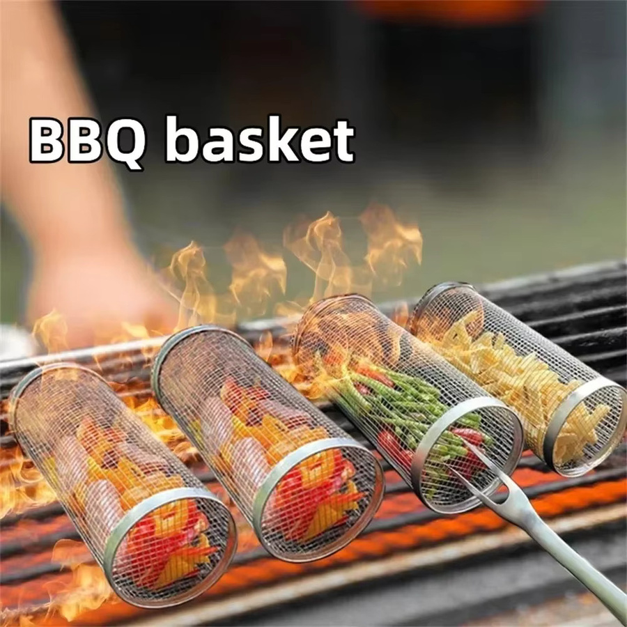 BBQ Grillkorb aus Edelstahl in Silber für Camping und Outdoor-Grillen, zylindrisches Mesh Grill Rack, Durchmesser: 20,0 cm, Höhe: 9,0 cm - Bild 3