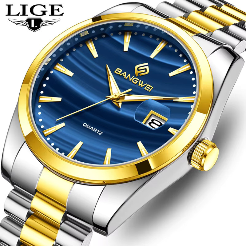 BANGWEI Armbanduhr Quarz, Edelstahl, Blau, Herren, Datum, Leuchtzeiger - Bild 2