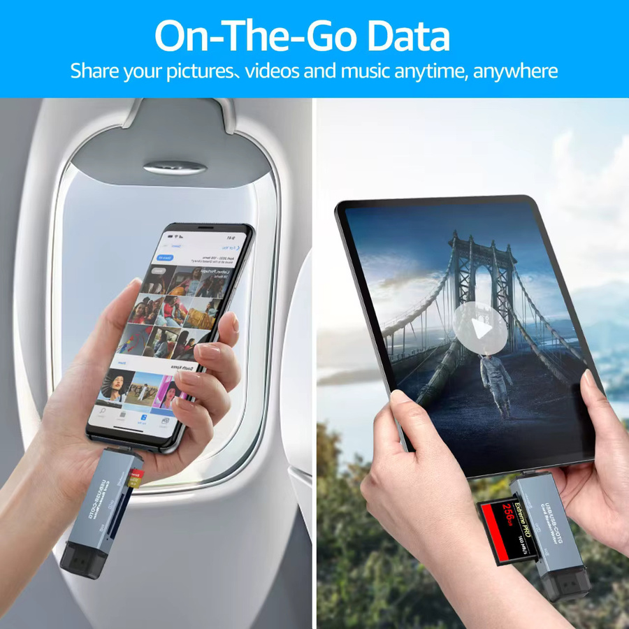 YecaiChuan 3-in-1 USB-C Kartenleser für SD und MicroSD Karten mit OTG-Funktion, Grau - Bild 5